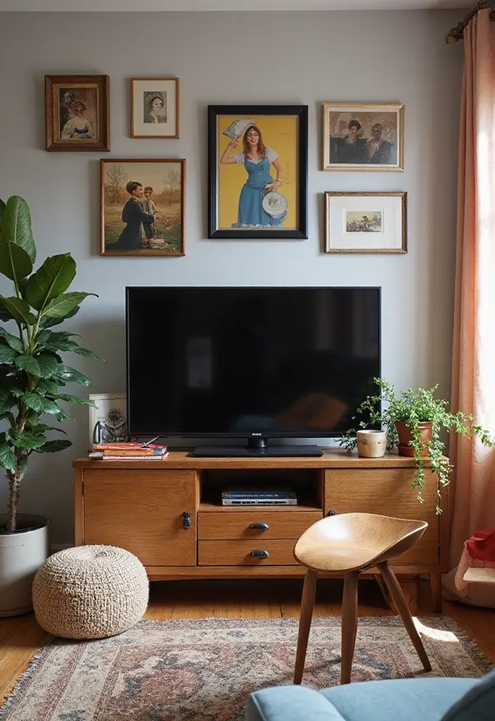 25+ Living Room TV Wall Ideas for a Stylish Setup - 17. Eclectic Mix of Styles