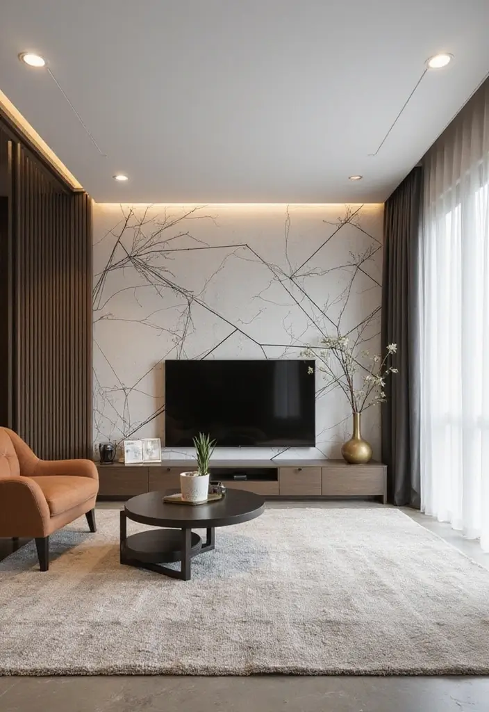 25+ Living Room TV Wall Ideas for a Stylish Setup - 18. Modern Geometric Lines