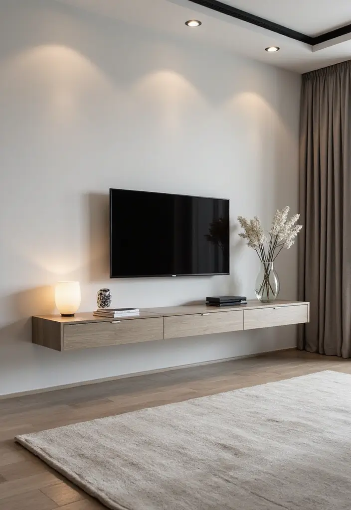 25+ Living Room TV Wall Ideas for a Stylish Setup - 2. Minimalist Floating Cabinets
