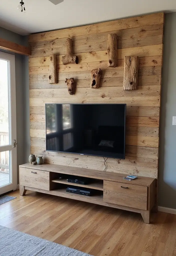 25+ Living Room TV Wall Ideas for a Stylish Setup - 21. DIY Pallet Wall