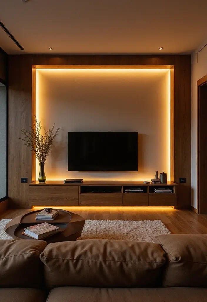 25+ Living Room TV Wall Ideas for a Stylish Setup - 24. Layered Lighting Designs