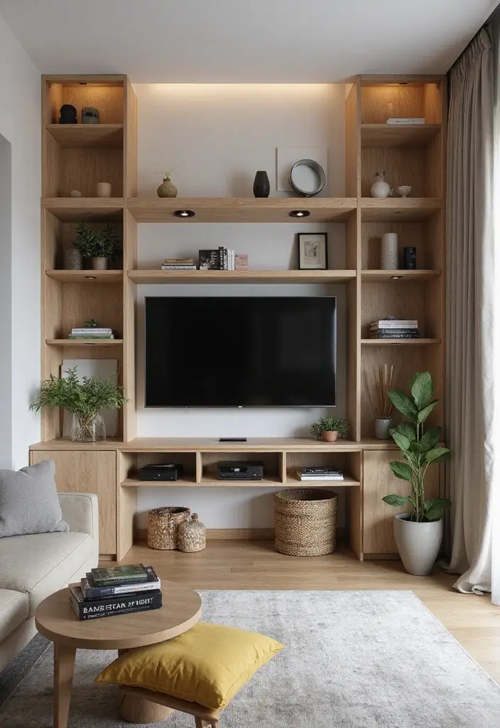 25+ Living Room TV Wall Ideas for a Stylish Setup - 25. Multi-Functional Media Wall
