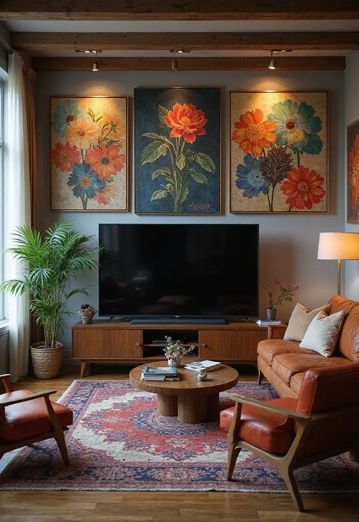 25+ Living Room TV Wall Ideas for a Stylish Setup - 3. Large-Scale Art Surround