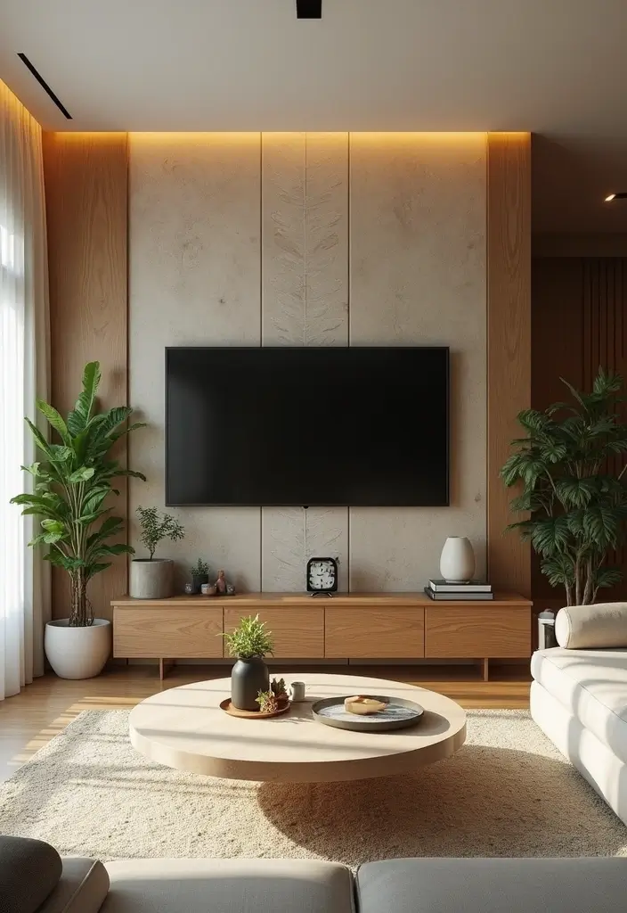 25+ Living Room TV Wall Ideas for a Stylish Setup - 6. Nature-Inspired Elements
