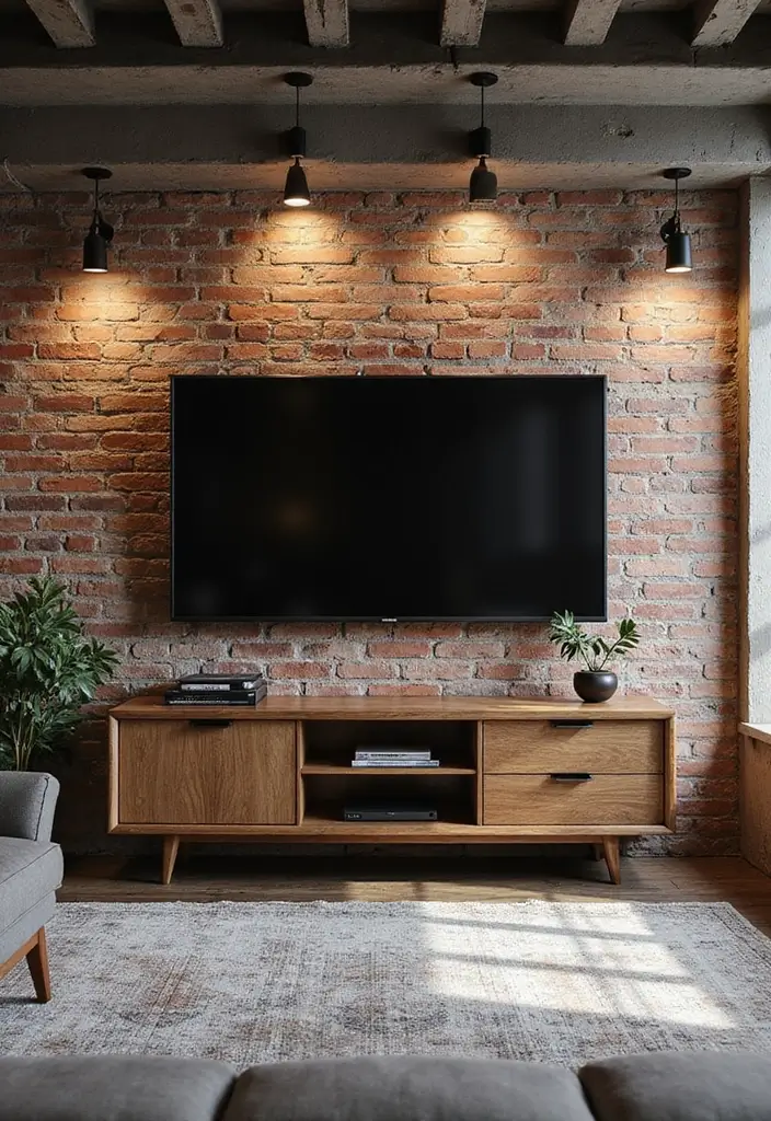 25+ Living Room TV Wall Ideas for a Stylish Setup - 7. Industrial Edge