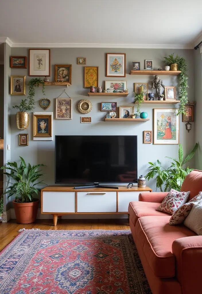 25+ Living Room TV Wall Ideas for a Stylish Setup - 8. Creative Wall-Mounted Decor