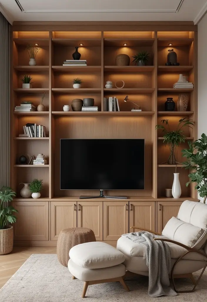 25+ Media Wall Ideas for a Sleek and Functional Living Room - 1. Built-In Bookshelves