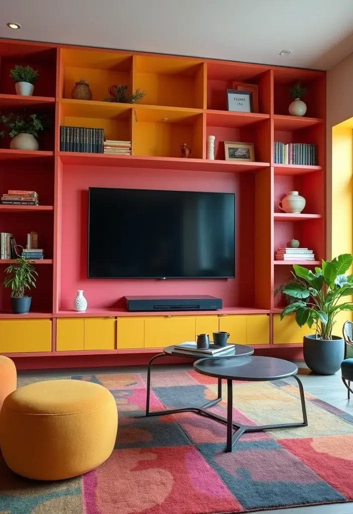 25+ Media Wall Ideas for a Sleek and Functional Living Room - 14. Creative Use of Color