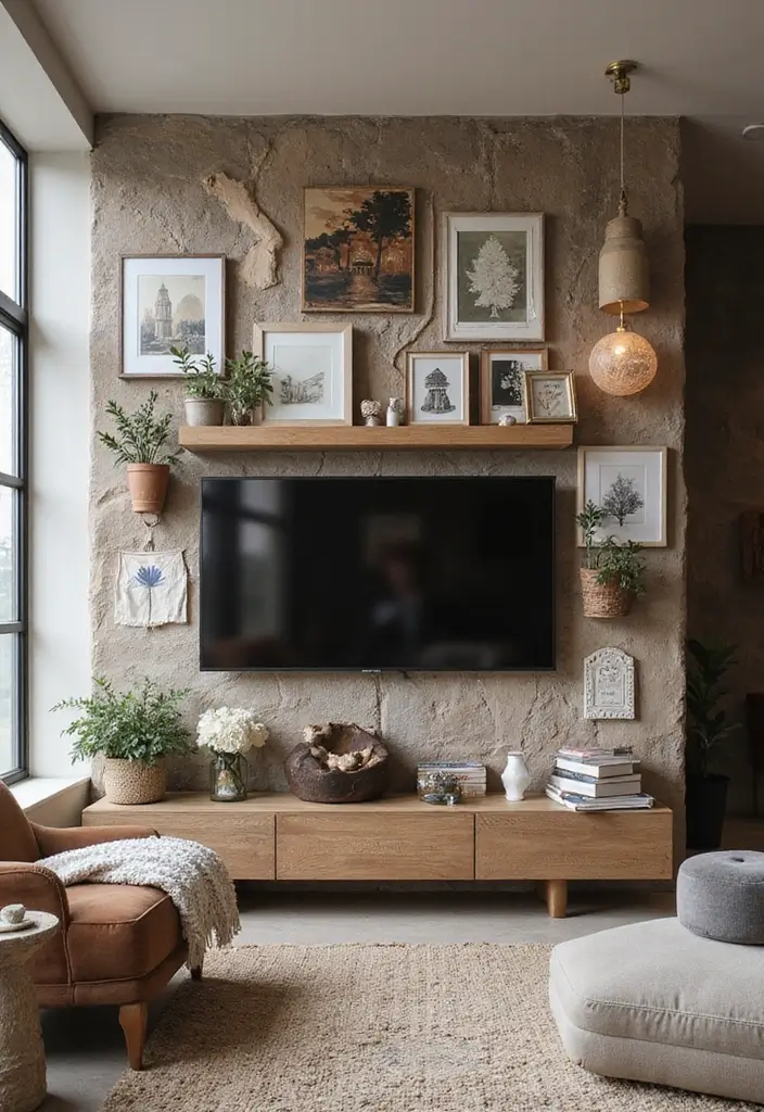 25+ Media Wall Ideas for a Sleek and Functional Living Room - 17. Layered Decor