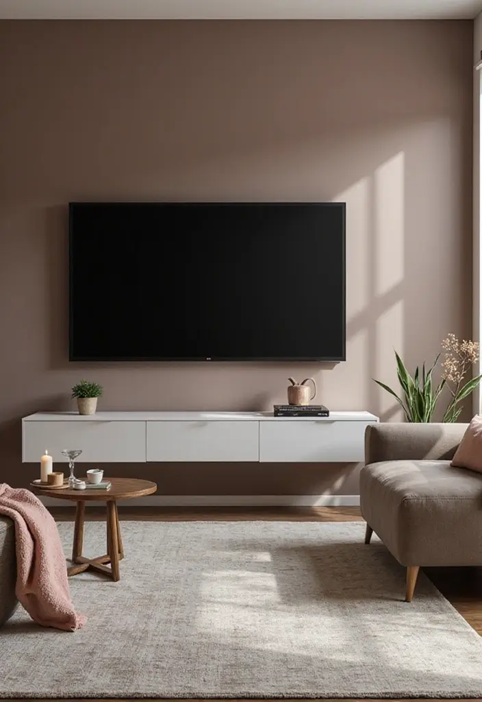 25+ Media Wall Ideas for a Sleek and Functional Living Room - 20. Monochromatic Style