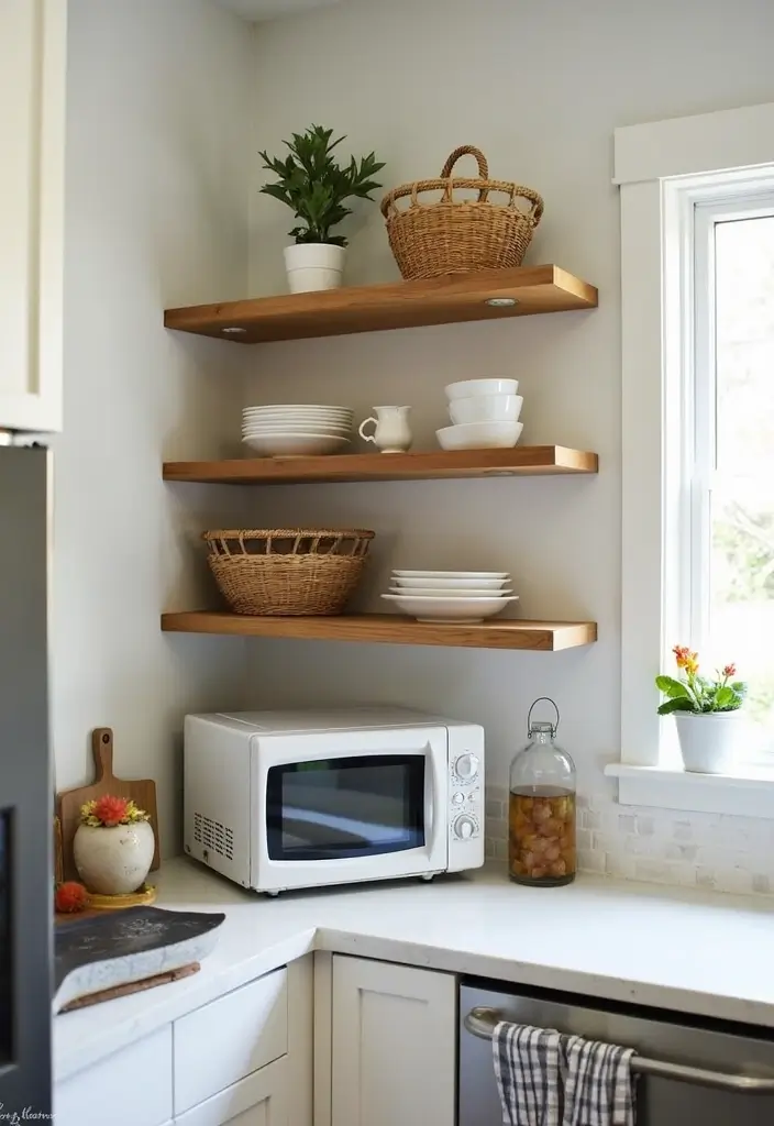 25+ Microwave Storage Ideas for Small Kitchens - 1. Over-the-Counter Microwave Shelf