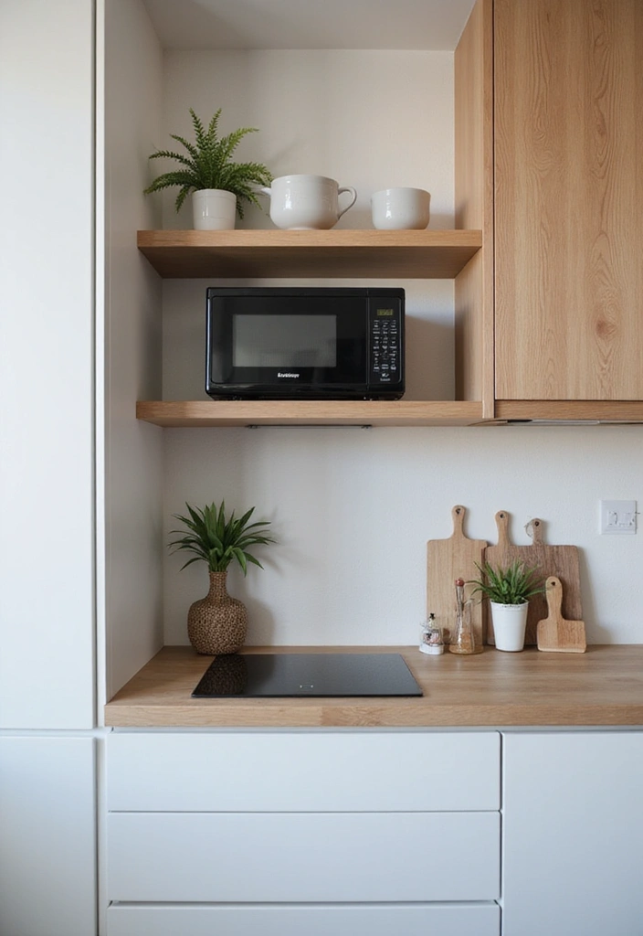 25+ Microwave Storage Ideas for Small Kitchens - 10. Wall-Mounted Microwave Shelf