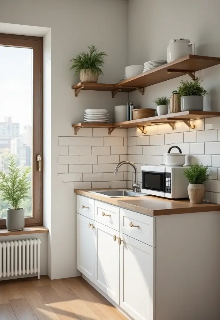 25+ Microwave Storage Ideas for Small Kitchens - 11. Customize with Open Shelving