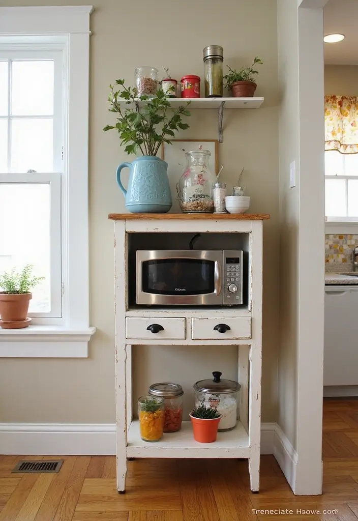 25+ Microwave Storage Ideas for Small Kitchens - 13. Bathroom-Style Utility Shelf
