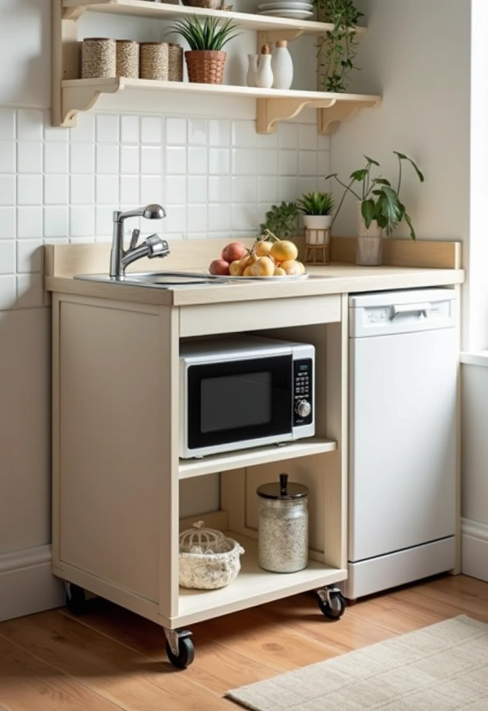 25+ Microwave Storage Ideas for Small Kitchens - 22. Foldable Kitchen Trolley