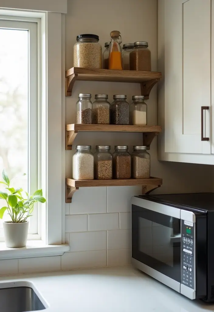 25+ Microwave Storage Ideas for Small Kitchens - 24. Tiered Spice Rack for Top Storage