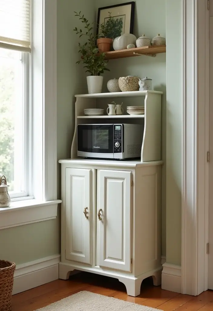 25+ Microwave Storage Ideas for Small Kitchens - 8. Corner Microwave Stand