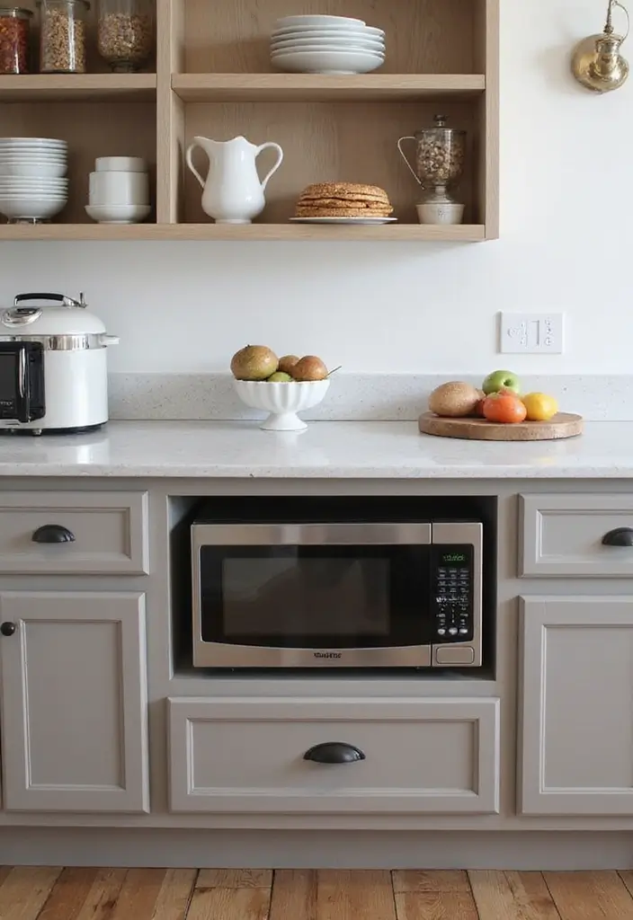 25+ Microwave Storage Ideas for Small Kitchens - 9. Underneath the Countertop