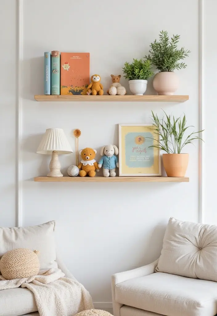 25+ Nursery Storage Ideas to Keep Baby Essentials Handy - 3. Floating Shelves