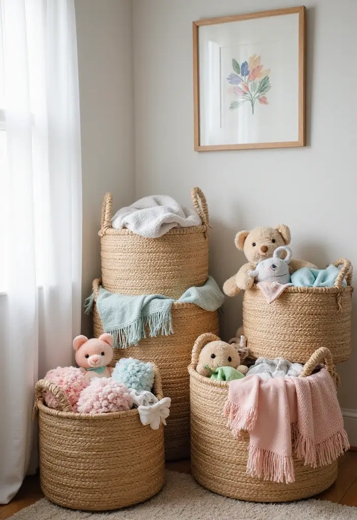 25+ Nursery Storage Ideas to Keep Baby Essentials Handy - 4. Woven Baskets
