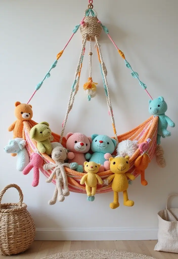 25+ Nursery Storage Ideas to Keep Baby Essentials Handy - 9. Toy Hammocks