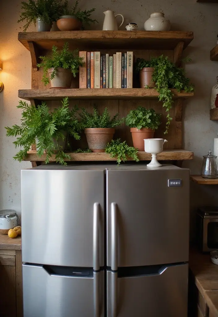 25+ Over-the-Fridge Storage Ideas You’ll Wish You Tried Sooner - 1. Rustic Wood Shelves