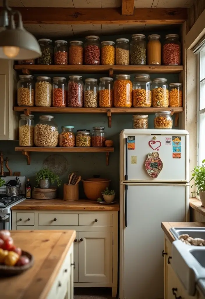 25+ Over-the-Fridge Storage Ideas You’ll Wish You Tried Sooner - 17. Vintage Jars Display
