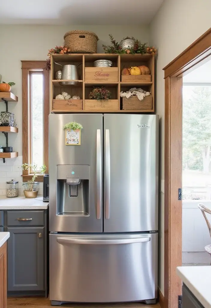 25+ Over-the-Fridge Storage Ideas You’ll Wish You Tried Sooner - 19. Seasonal Decor Storage