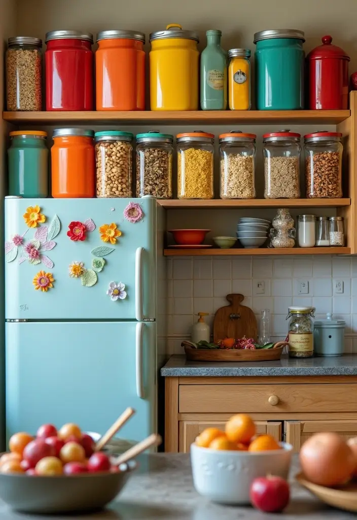 25+ Over-the-Fridge Storage Ideas You’ll Wish You Tried Sooner - 23. Colorful Canisters
