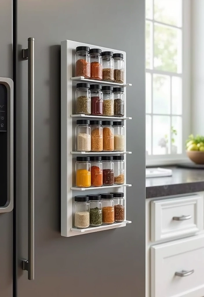 25+ Over-the-Fridge Storage Ideas You’ll Wish You Tried Sooner - 3. Magnetic Spice Racks