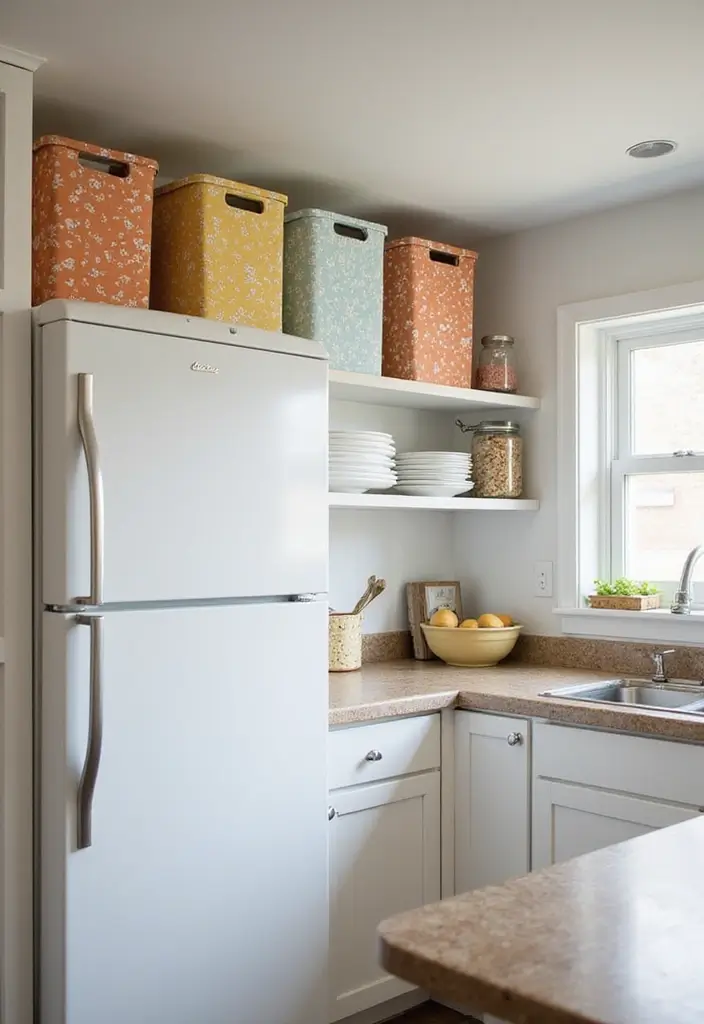 25+ Over-the-Fridge Storage Ideas You’ll Wish You Tried Sooner - 4. Stylish Storage Bins