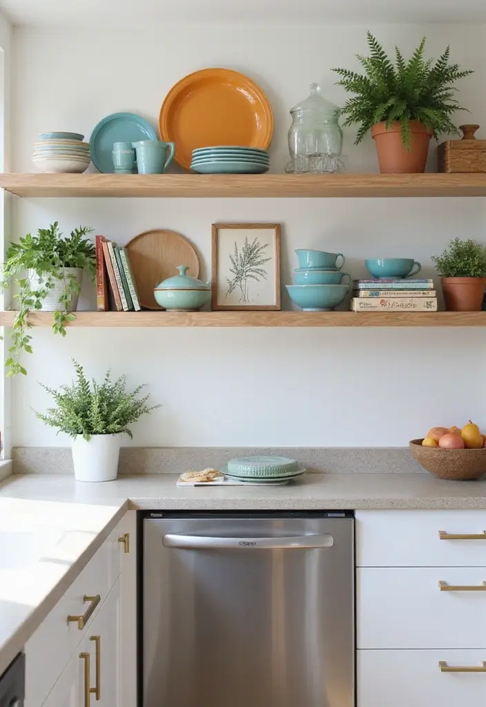 25+ Over-the-Fridge Storage Ideas You’ll Wish You Tried Sooner - 7. Open Shelving with Decorative Elements