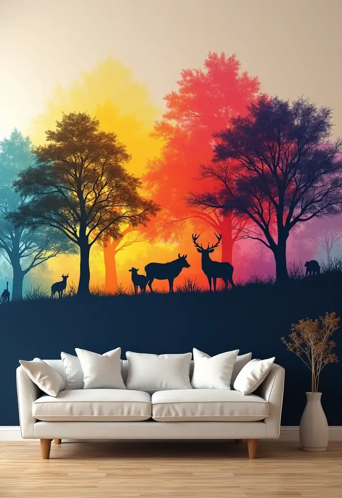 25+ Painting on Wall Ideas to Add Color and Personality - 12. Colorful Silhouettes
