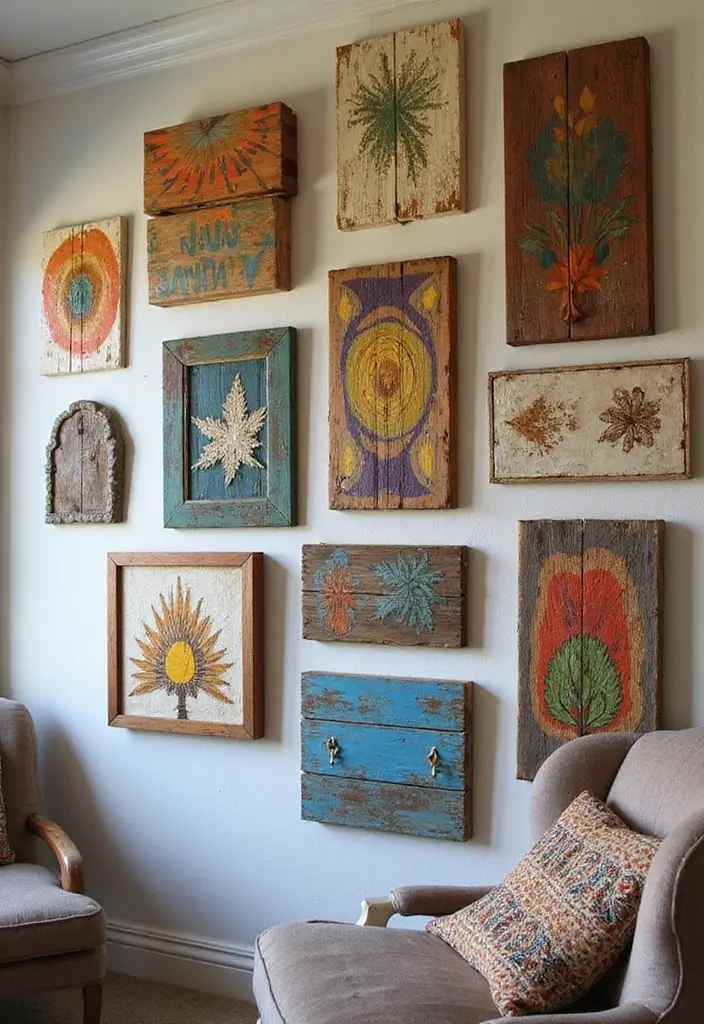 25+ Painting on Wall Ideas to Add Color and Personality - 6. Upcycled Wall Art