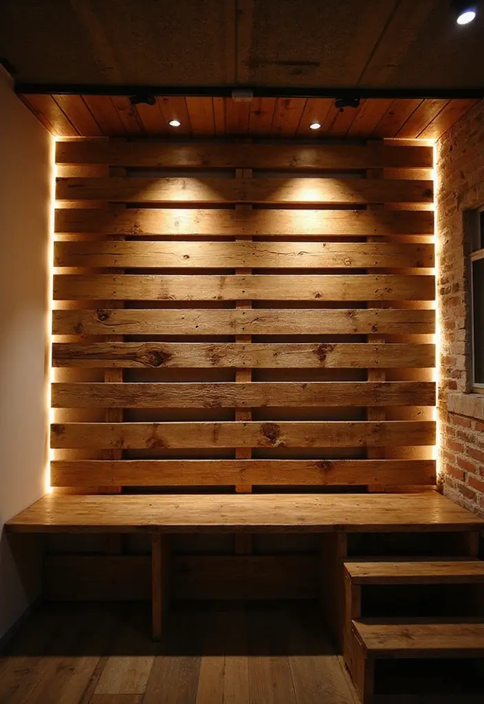 25+ Pallet Wall Ideas for a Rustic Budget-Friendly Design - 10. Pallet Wall with Integrated Lighting