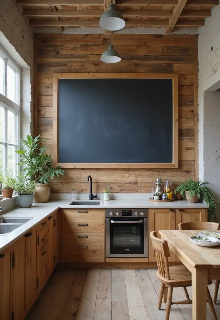 25+ Pallet Wall Ideas for a Rustic Budget-Friendly Design - 13. Pallet Wall with a Chalkboard Section