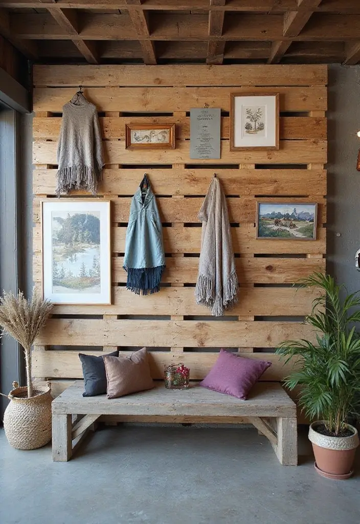 25+ Pallet Wall Ideas for a Rustic Budget-Friendly Design - 6. Pallet Wall with Art Display