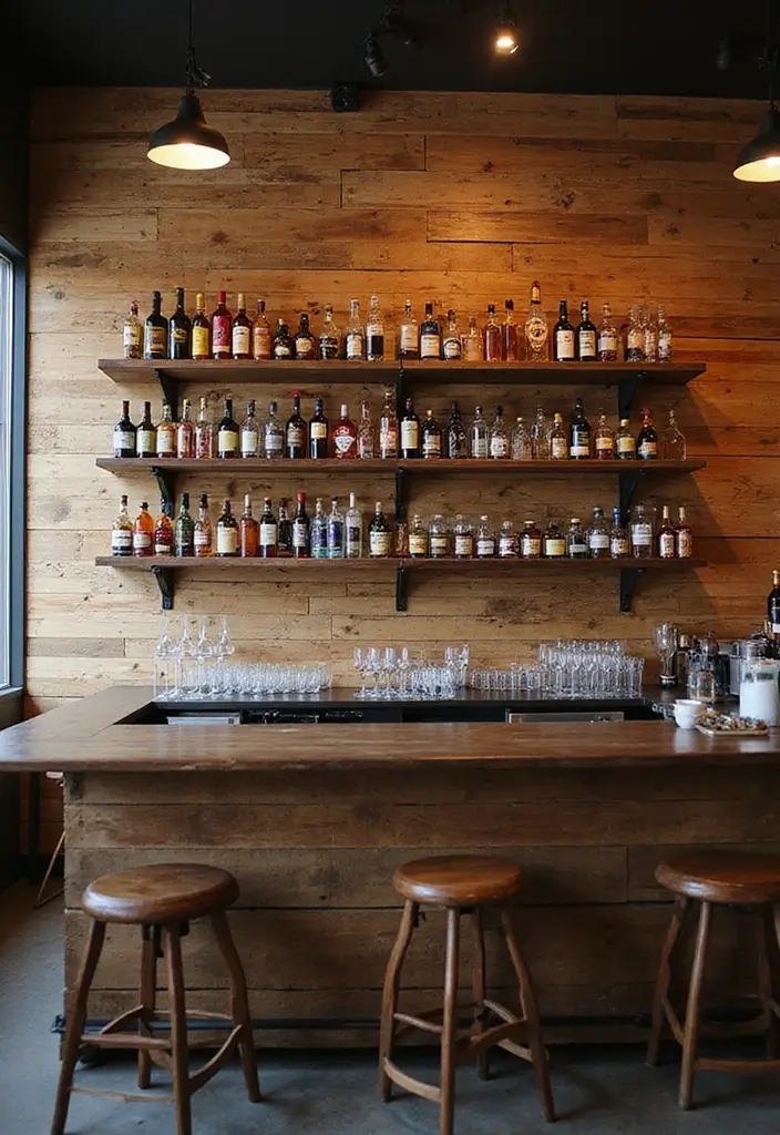 25+ Pallet Wall Ideas for a Rustic Budget-Friendly Design - 7. Pallet Wall Behind a Bar Area