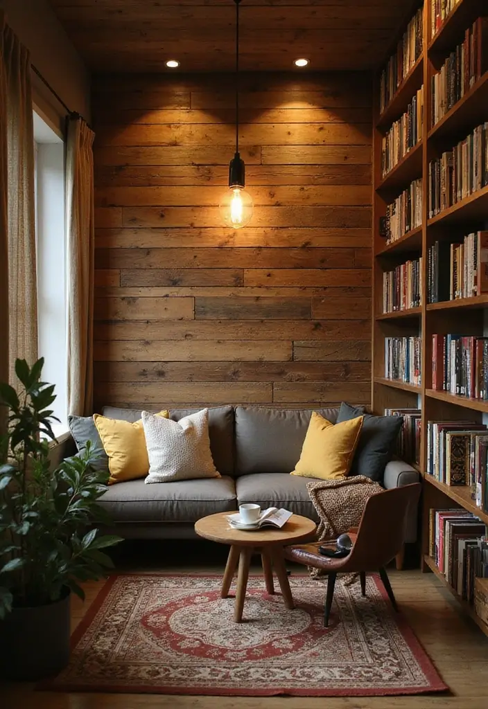 25+ Pallet Wall Ideas for a Rustic Budget-Friendly Design - 9. Pallet Wall for a Cozy Reading Nook