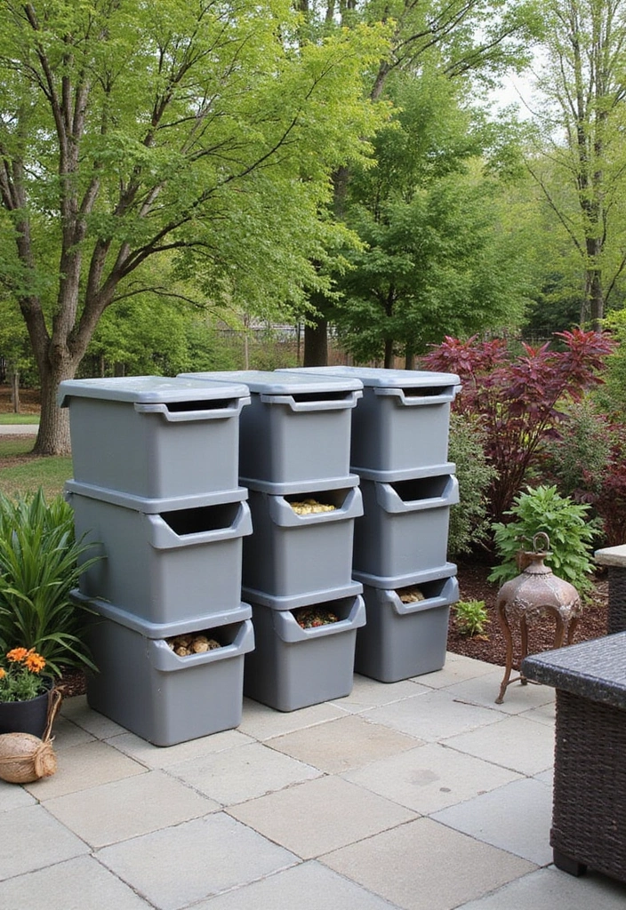 25+ Patio Storage Ideas to Keep Your Outdoor Space Organized - 14. Stackable Storage Bins