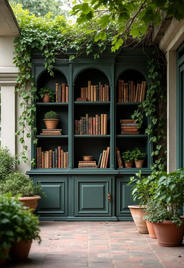 25+ Patio Storage Ideas to Keep Your Outdoor Space Organized - 19. Outdoor Bookcase