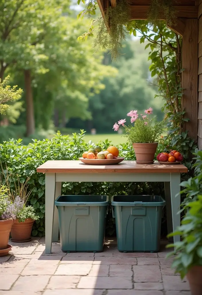 25+ Patio Storage Ideas to Keep Your Outdoor Space Organized - 9. Under-Table Storage Bins