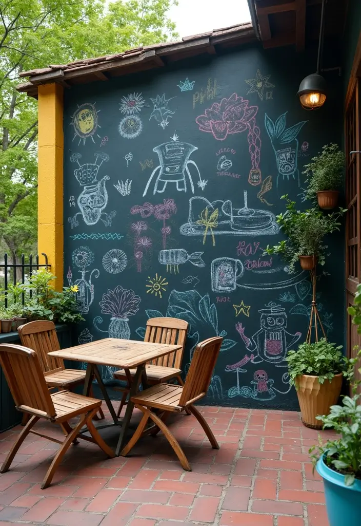25+ Patio Wall Ideas to Upgrade Your Outdoor Space - 14. Chalkboard Wall for Fun and Function