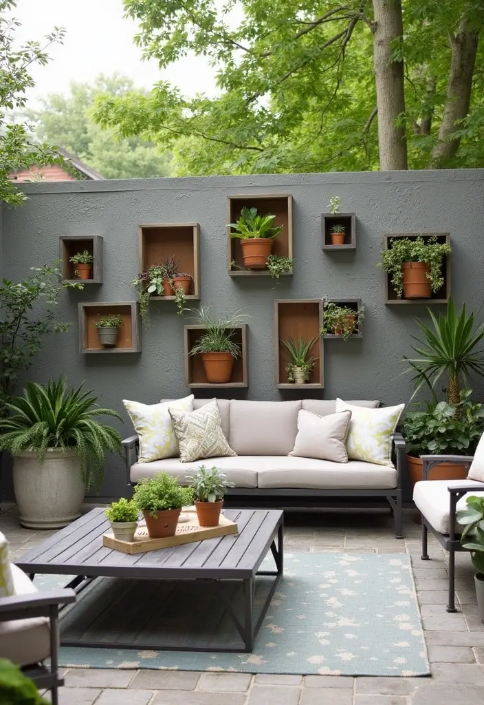 25+ Patio Wall Ideas to Upgrade Your Outdoor Space - 20. Shadow Boxes for Display