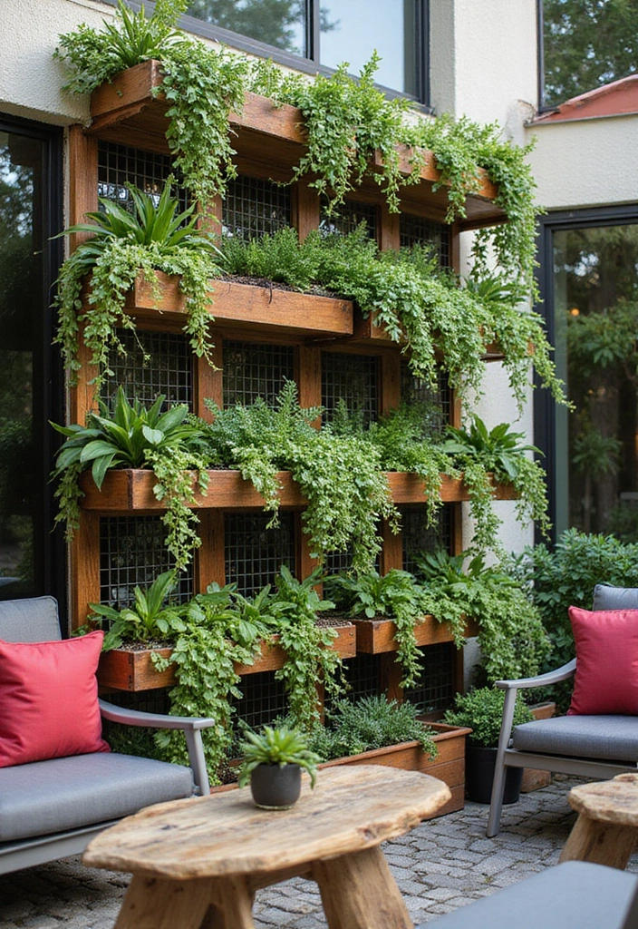 25+ Patio Wall Ideas to Upgrade Your Outdoor Space - 23. Eco-Friendly Hanging Gardens