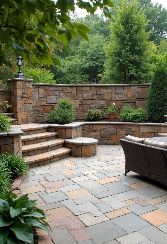 25+ Patio Wall Ideas to Upgrade Your Outdoor Space - 24. Interlocking Stone Patterns