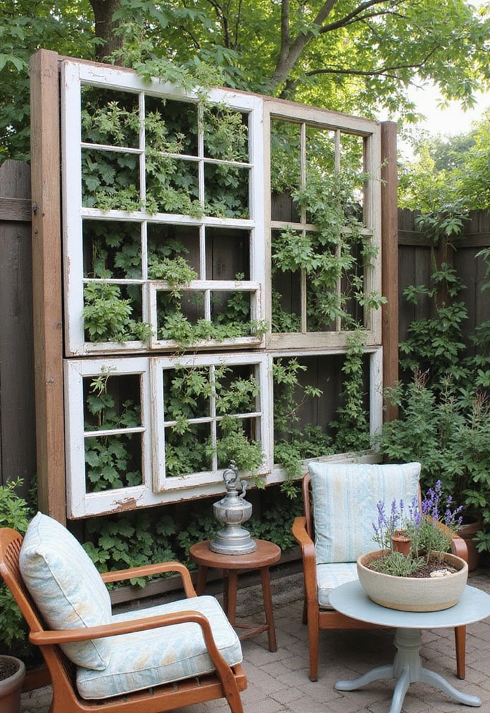 25+ Patio Wall Ideas to Upgrade Your Outdoor Space - 25. Upcycled Window Frames