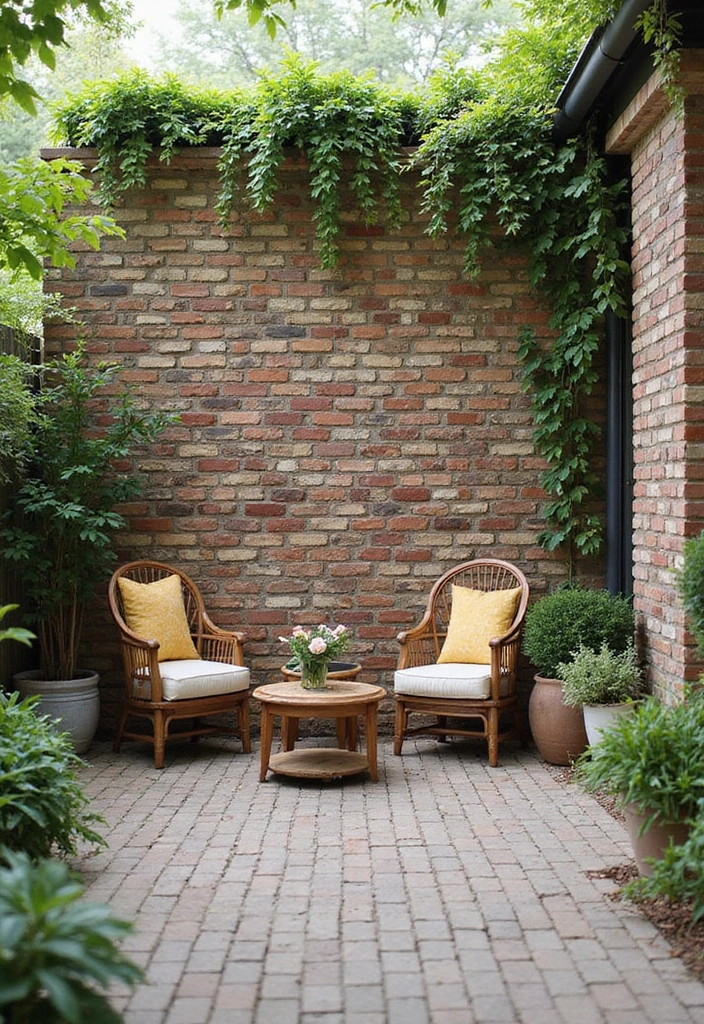 25+ Patio Wall Ideas to Upgrade Your Outdoor Space - 3. Recycled Brick for an Eco-Chic Look