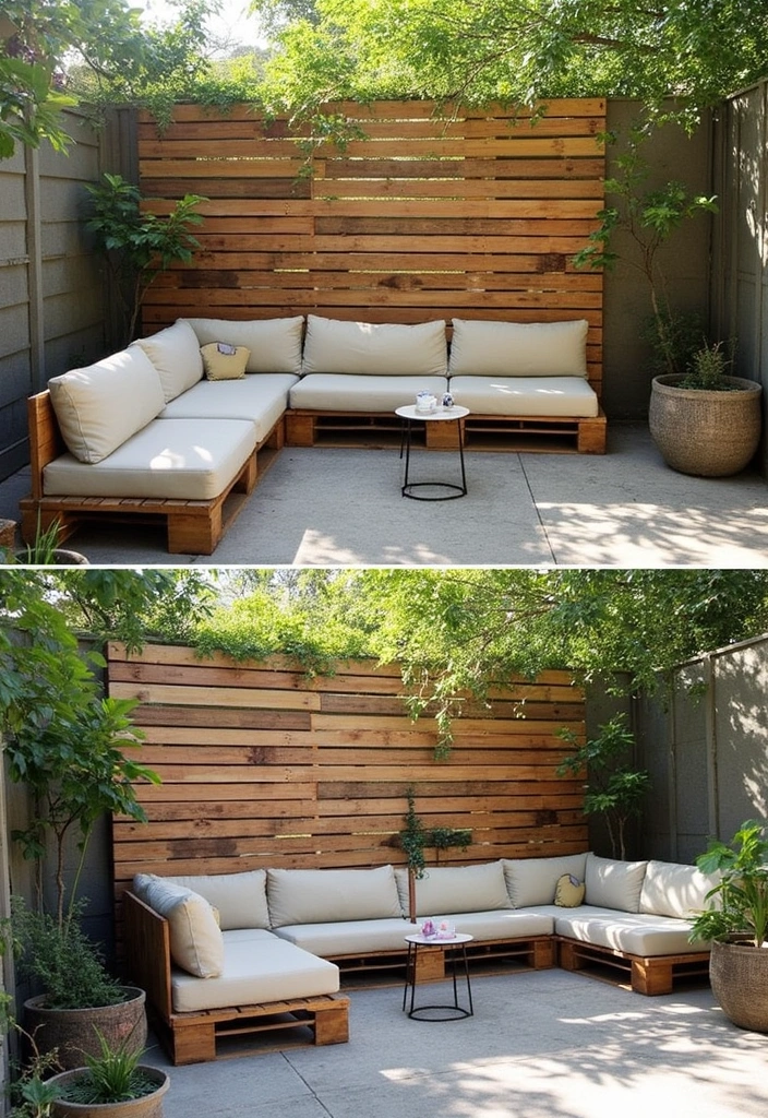 25+ Patio Wall Ideas to Upgrade Your Outdoor Space - 5. Upcycled Pallets for a Casual Vibe