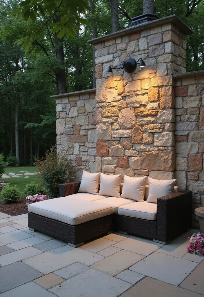 25+ Patio Wall Ideas to Upgrade Your Outdoor Space - 6. Decorative Stone Features